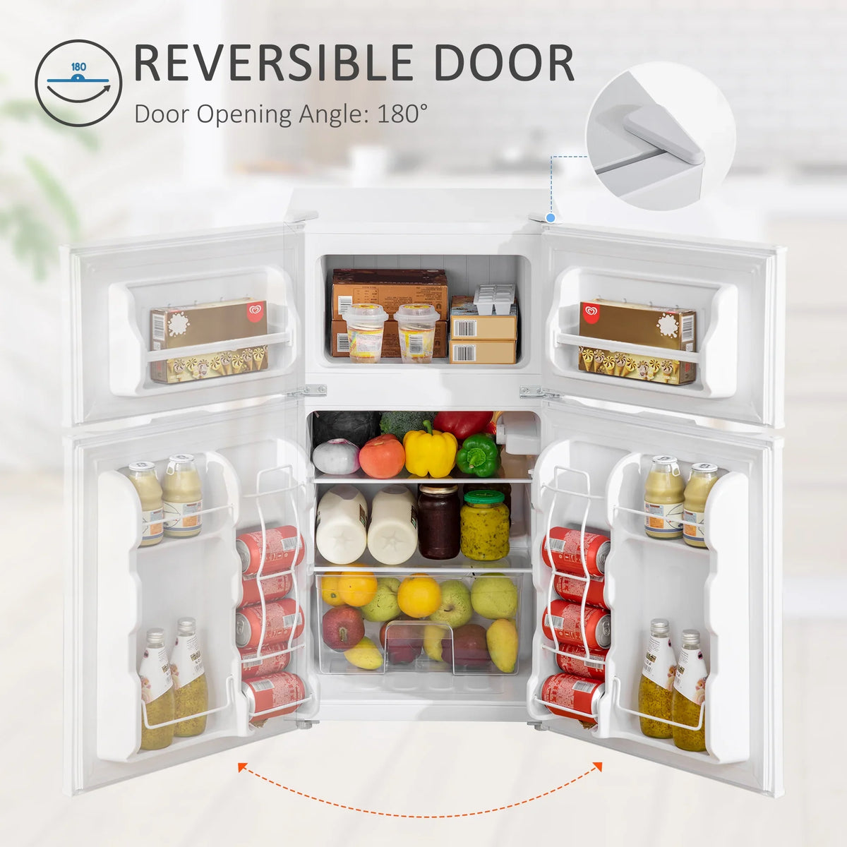 Harper & Bright Designs Double Door Mini Fridge with Freezer, 3.2 Cu.Ft Compact Refrigerator with Adjustable Shelf, Adjustable Thermostat and Reversible Door for Bedroom, Dorm, Home Office, White - image 4