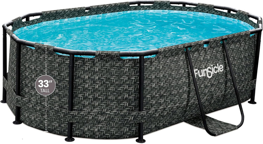 Funsicle 167 by 98 by 39.5 Inches Oasis Designer Oval Frame Outdoor Above Ground Swimming Pool Pool Set with Accessories, Dark Herringbone Gray - image 1
