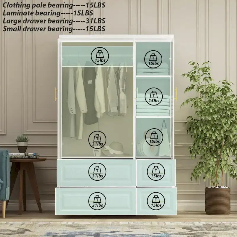 Modern Wardrobe Armoire with Hanging Rod Shelves and Drawers - image 19