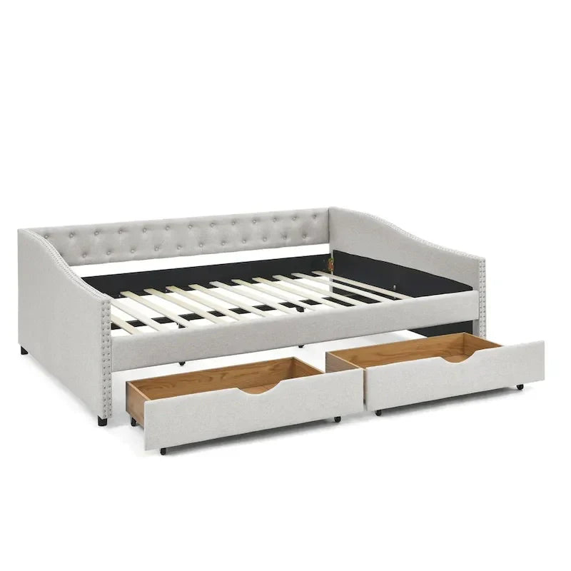Upholstered Tufted Queen Size Daybed Sofa Bed with Storage Drawers - image 43