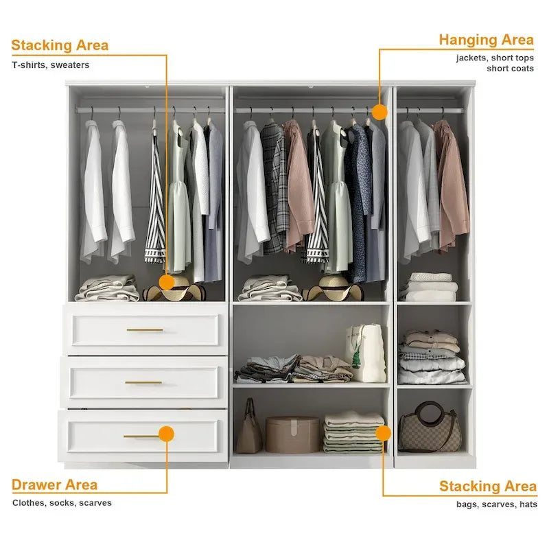 74.8-Inch Tall Large Modular Wardrobe Closet with Glass Doors - image 13