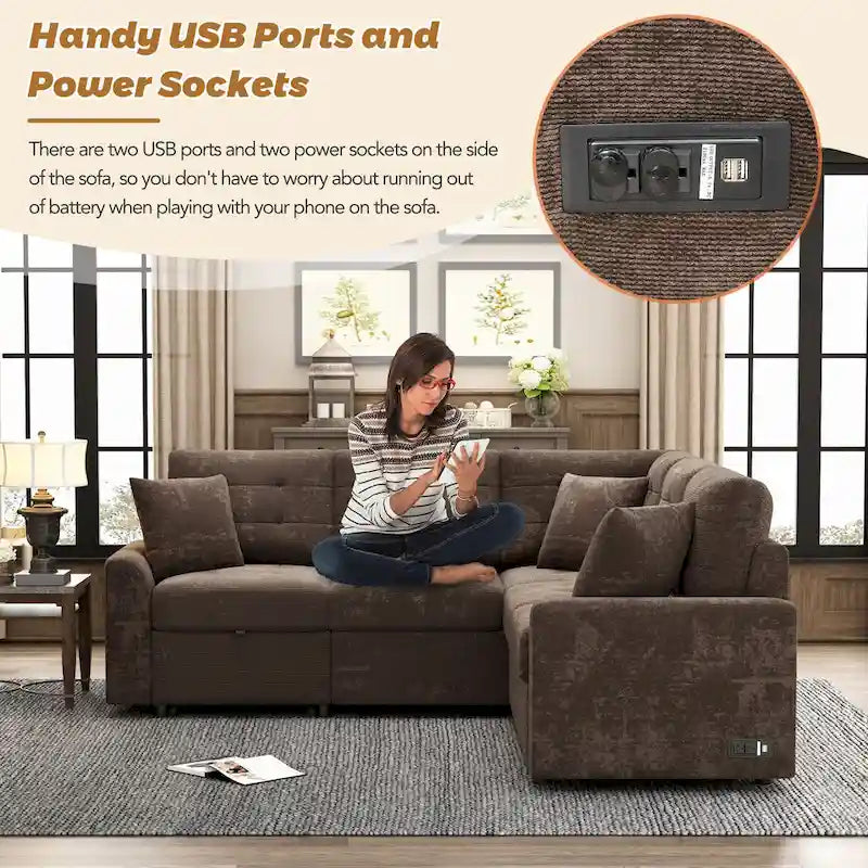 Roomfitters L-Shaped Pull-Out Sofa Bed with Wheels, USB Ports, and Power Outlets – Versatile Sleeper Sofa for Ultimate Living Room Comfort - image 9