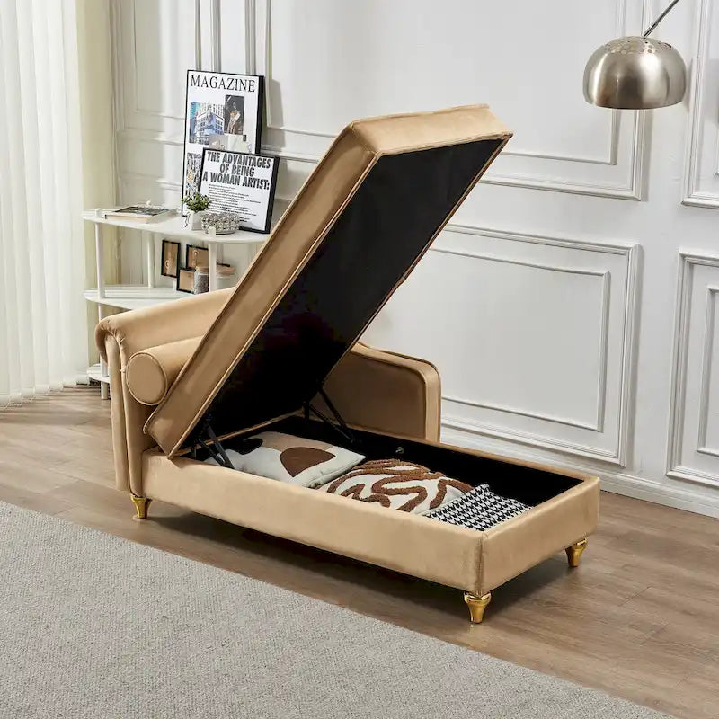 Contemporary Velvet Chaise Lounge Chair with Storage - image 7