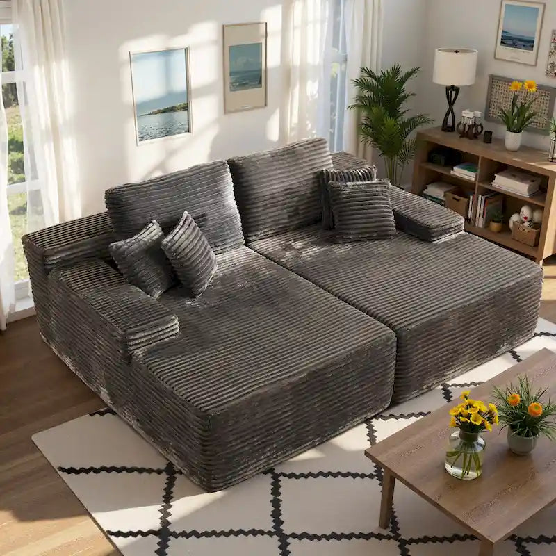 HOOOWOOO Modular Plush Corduroy Sectional Sofa with Cushions - image 1
