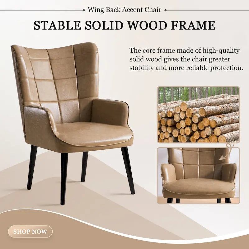 Set of 2 High-Back Tufted Accent Chairs in Cream, Brown, and Taupe - image 12
