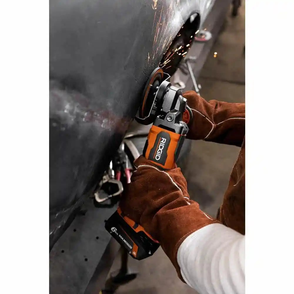 RIDGID 18V Brushless Cordless 4-1/2 in. Paddle Switch Angle Grinder with (2) 4.0 Ah Batteries, Charger, and Bag R86047B-AC93044SBN - image 8