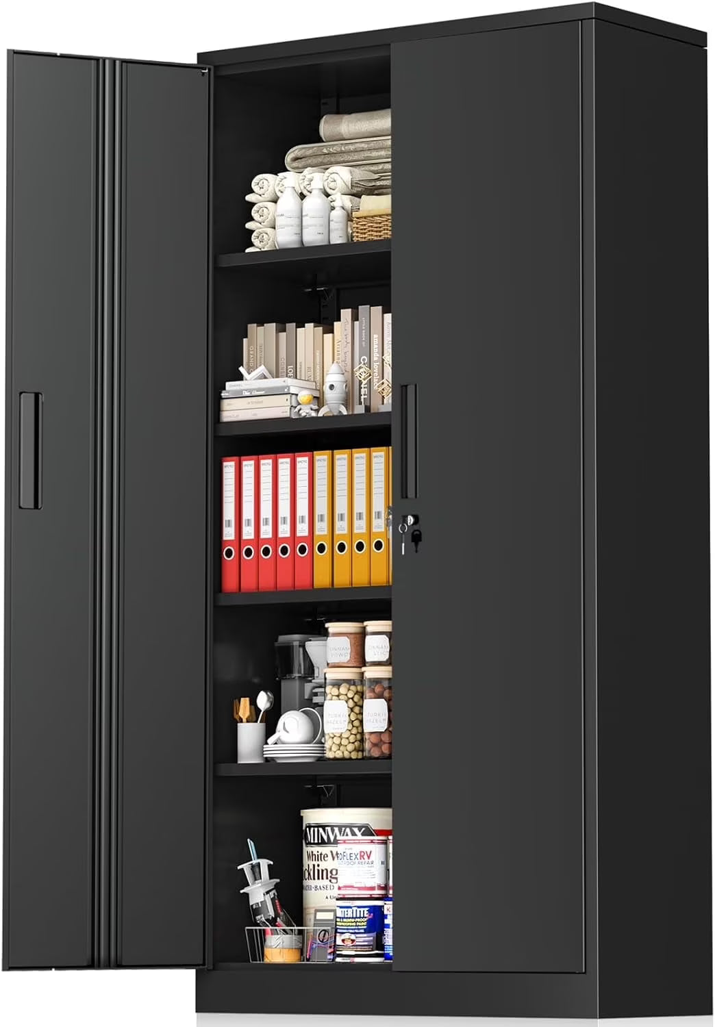 SOLAURA 71" Metal Garage Storage Cabinet with Locking Doors and Adjustable Shelves for Home, Office(Black) - image 1