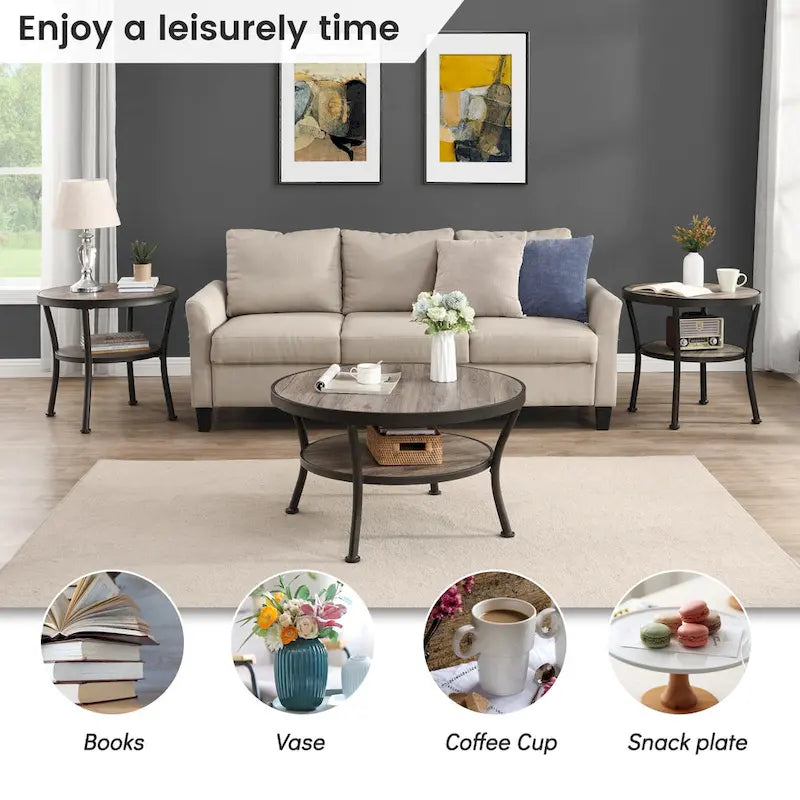 Myhozm Industrial Round Metal Coffee Table with Shelf – Perfect for Living Room, Home Office, and Bedroom - image 17