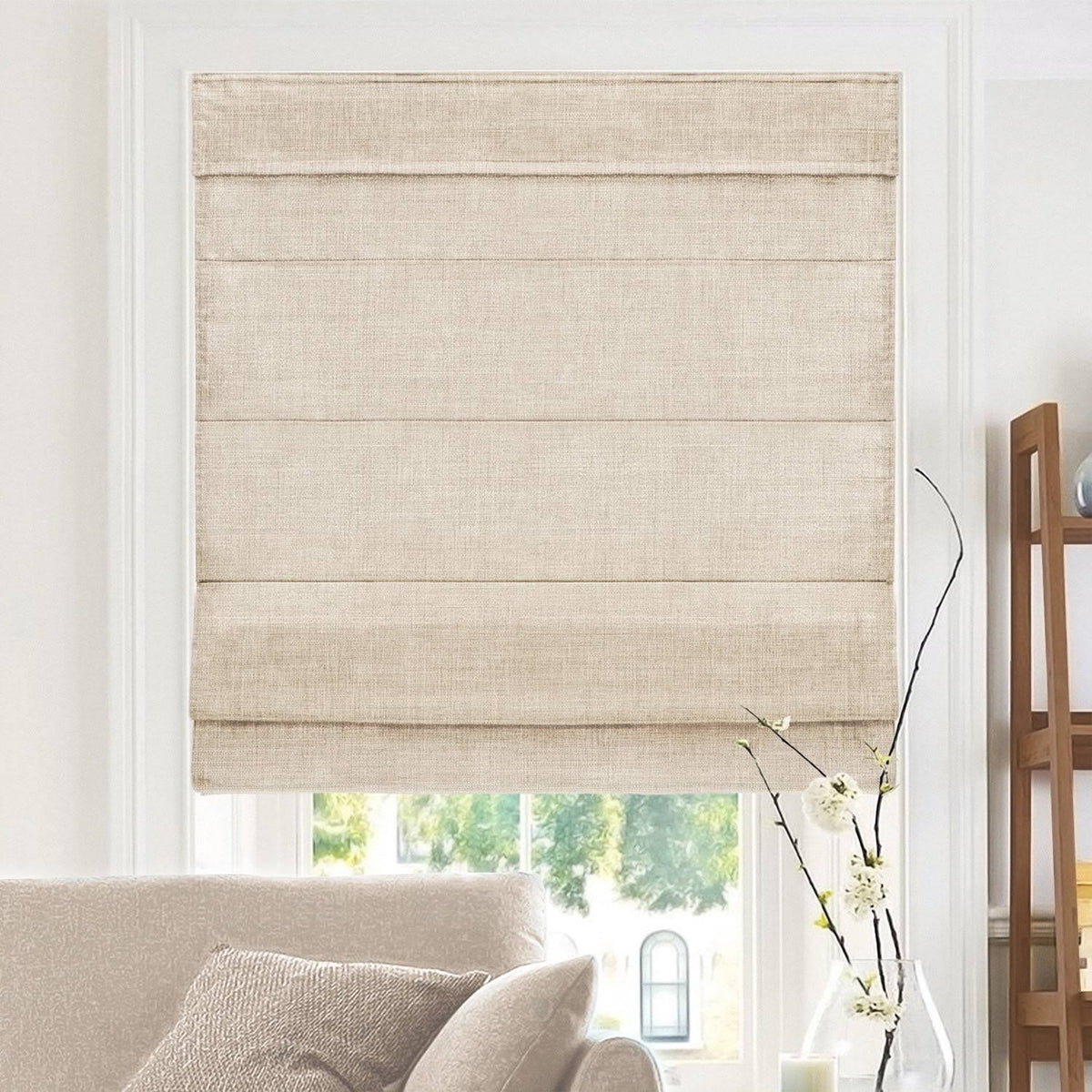 Chicology Cordless Roman Shades, 23" W x 64" H, Belgian Flax Privacy & Light Fil - image 1