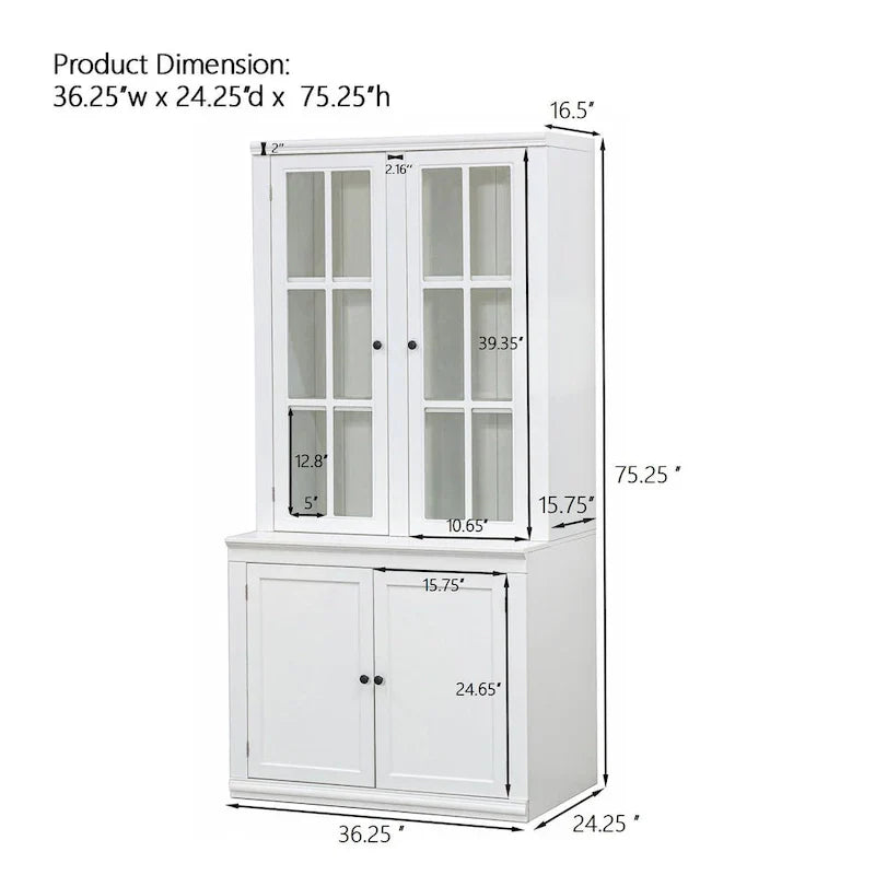 75.25-Inch Tall Traditional Display Cabinet with Tempered Glass Double Doors – Perfect for Living Room, Kitchen, and Home - image 3