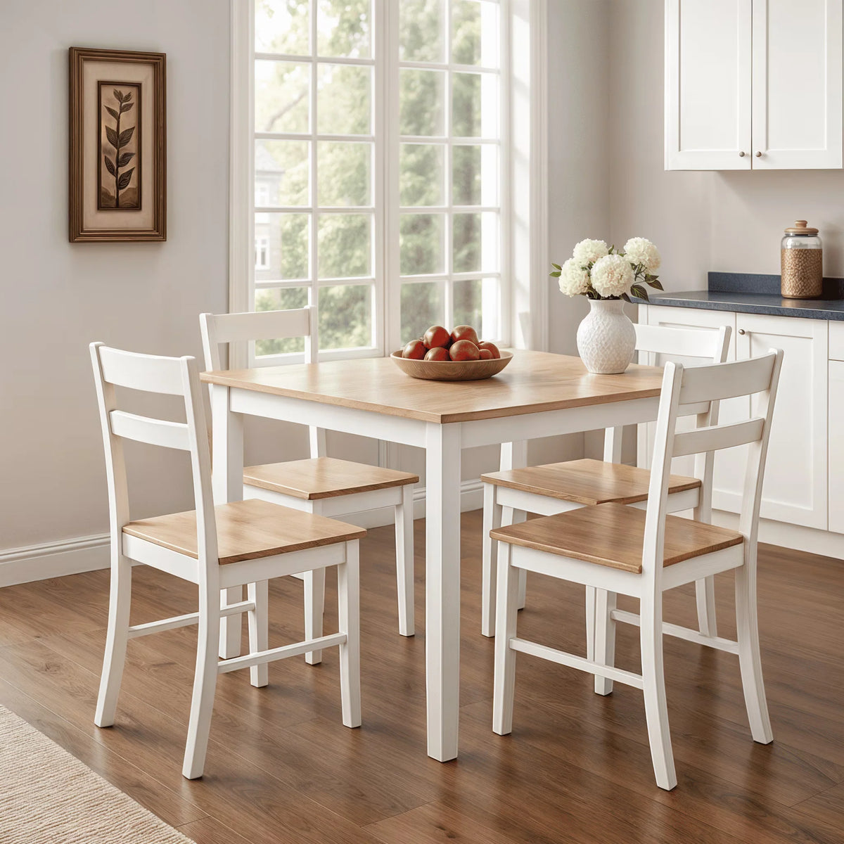 Mainstays 5-Piece Dining Set, 1 Table and 4 Chairs, White, MDF and Rubberwood, Indoor, 46" L x 29" W x 30" H Table - image 1