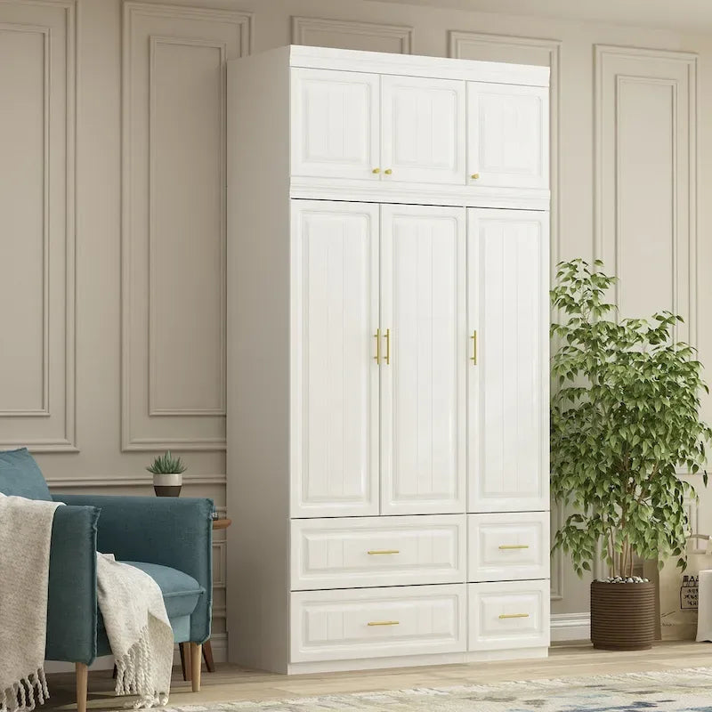 Modern Wardrobe Armoire with Hanging Rod Shelves and Drawers - image 3