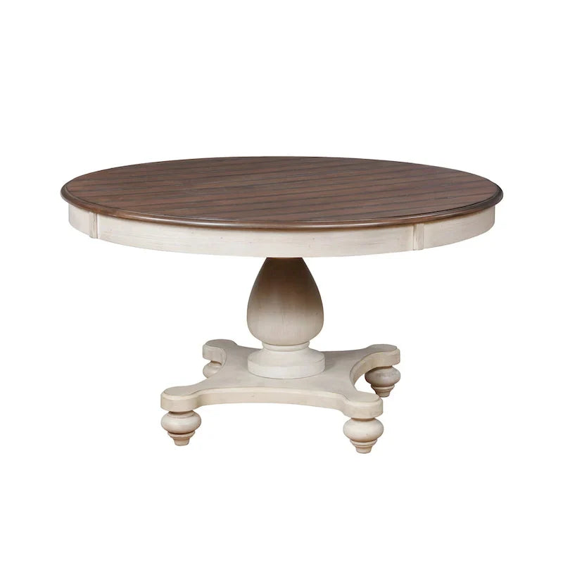 7-Piece Round Dining Set – Traditional Two-Tone Pedestal Table with 6 Chairs - image 5