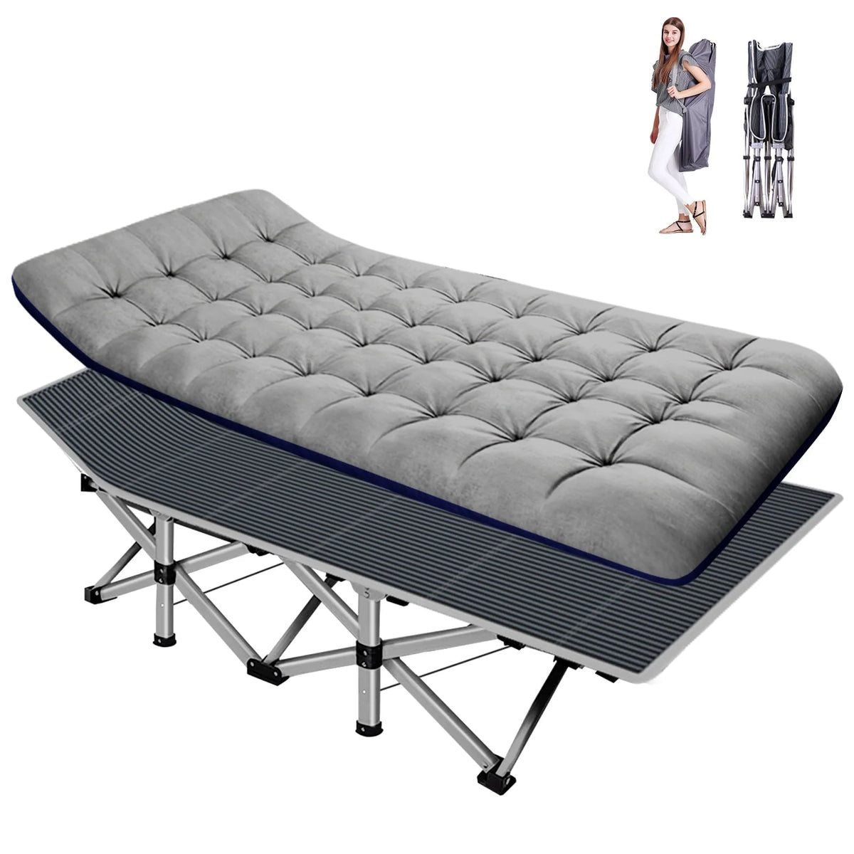 Slsy Folding Camping Cot for Adults, Folding Cot Bed for Sleeping with 2 Sided Mattress & Carry Bag, Tent Cot, Supports 880 lb - image 11
