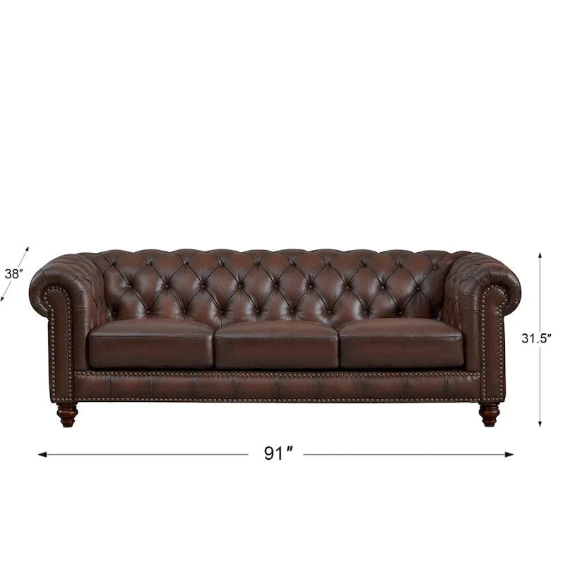 Hydeline Alton Bay Top Grain Leather Chesterfield Sofa and Loveseat Set - image 8