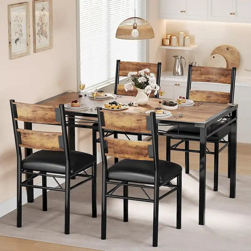 5-Piece Dining Table Set for 4 – Space-Saving Kitchen Set with Upholstered Chairs - image 1