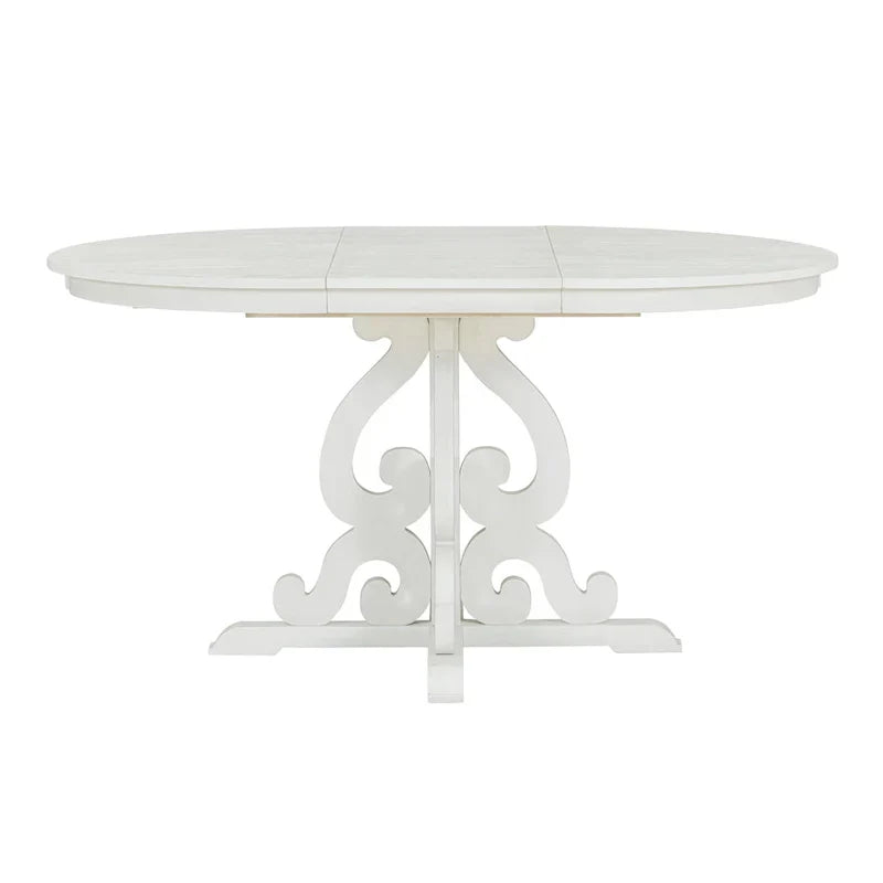 Vintage White 5-Piece Wooden Dining Set with Extendable Table and 4 Chairs - image 11