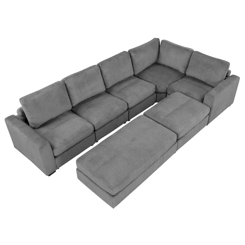 Corduroy Modular Sectional Sofa Bed with Recliner and 2 Movable Ottomans – Perfect for Living Rooms - image 17