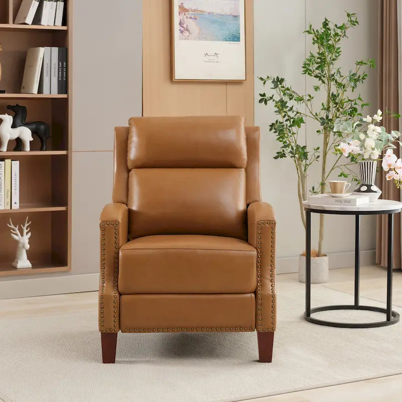 Authentic Leather Pushback Recliner with Adjustable Seat Back and Sturdy Wooden Legs - image 11