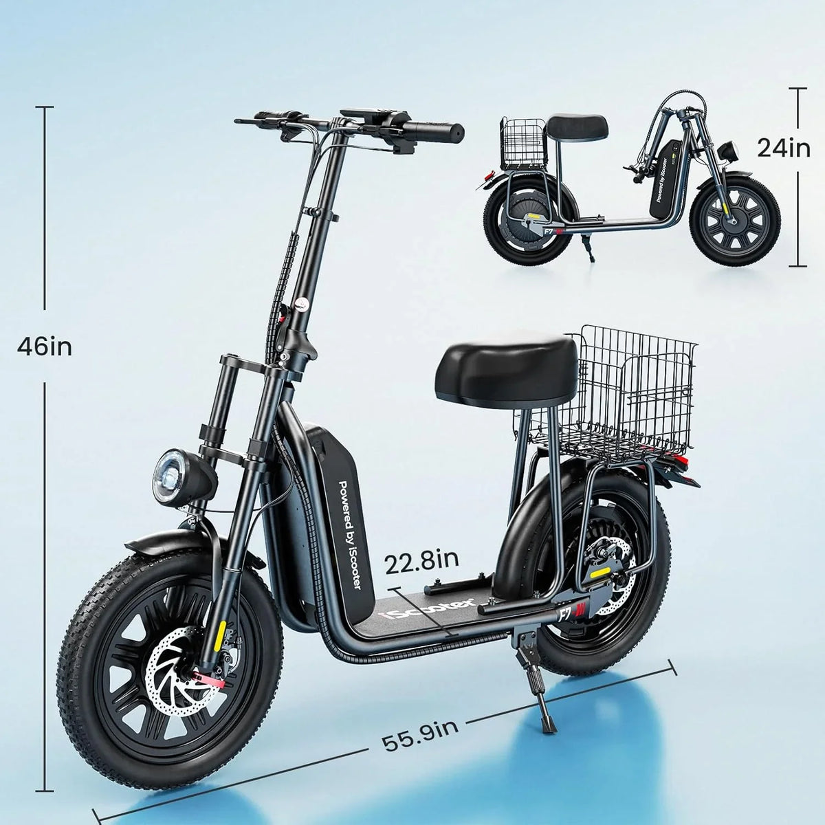 iScooter electric scooter with seat, 37/21 mile range, 28/19/15.6 mph top speed, dual suspension scooter with basket - image 37