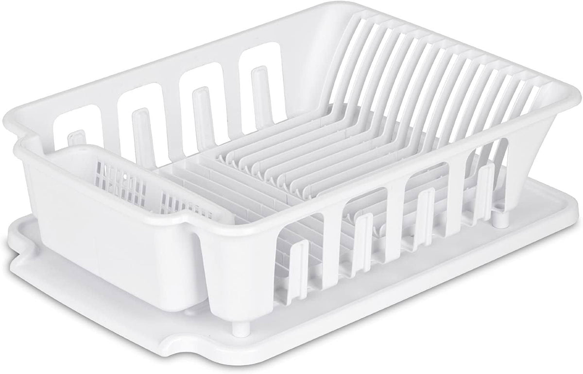 Sterilite 2-Piece Sink Dish Rack Drainer, White, L - image 1