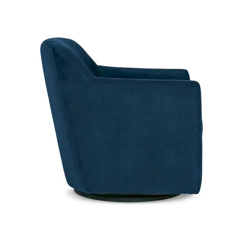 Leena Blue Velvet Swivel Accent Chair with Shelter Style Arms and Black Wood Base - image 3
