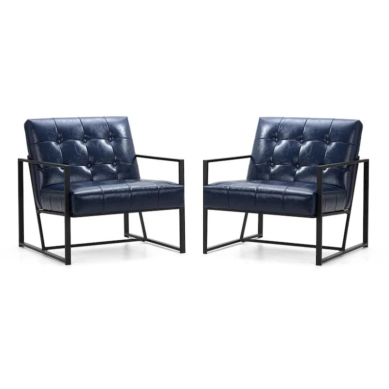 Glitzhome Set of 2 Mid-Century Tufted Accent Chairs in 29.25W PU Leather - image 16