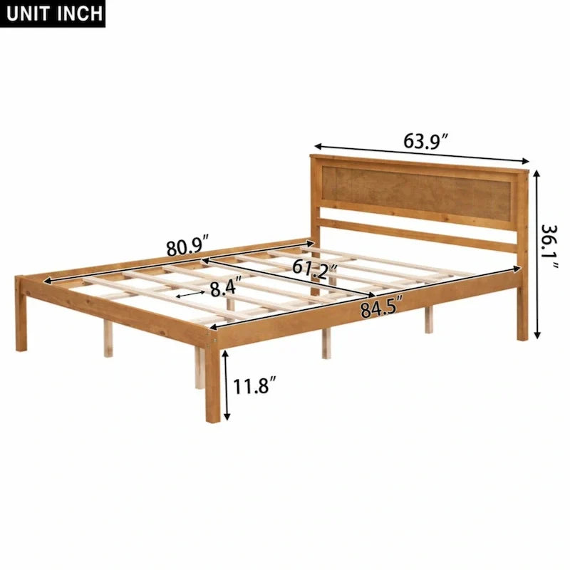 Queen Platform Bed Frame with Headboard and Wooden Slat Support - image 2