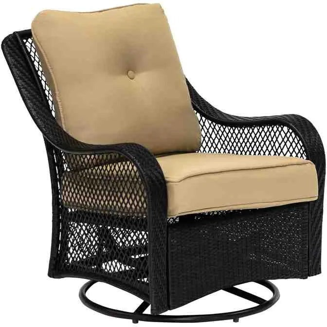 2025 5-piece steel patio fire pit seating set with navy blue cushions, swivel gliders and square fire pit table - image 9