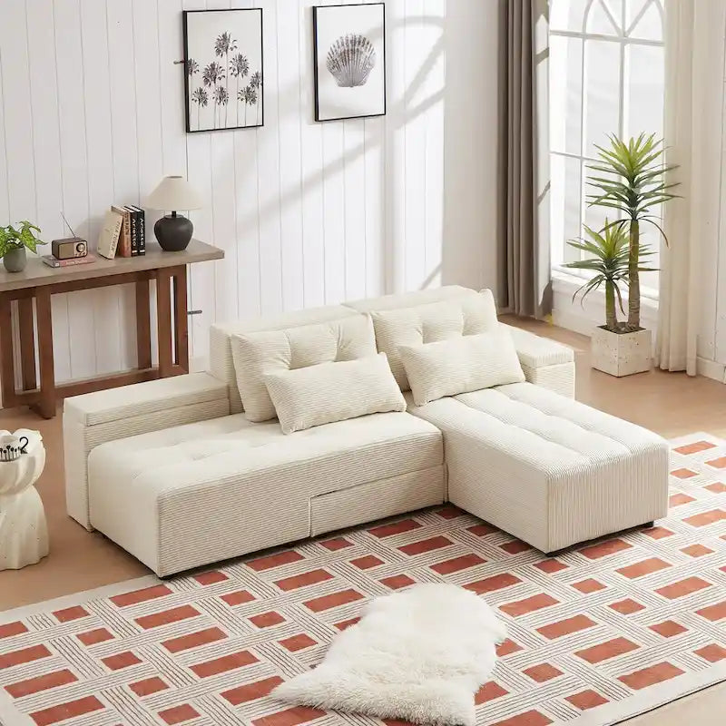 Beige Modular Corduroy Sleeper Sofa and Sectional Set - Versatile 3-in-1 Design - image 3