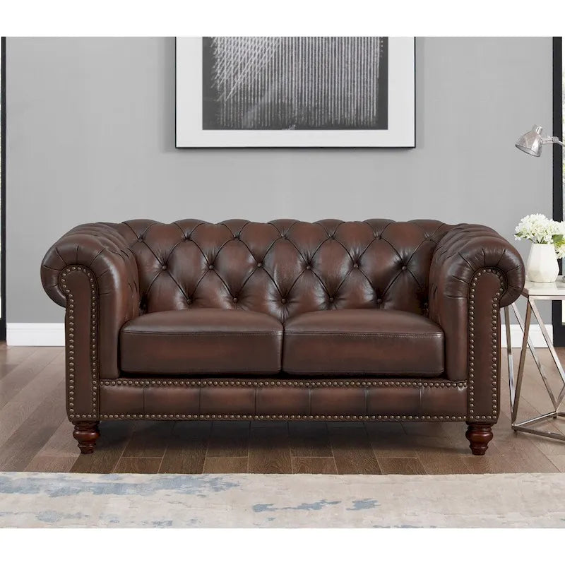 Hydeline Alton Bay Top Grain Leather Chesterfield Sofa and Loveseat Set - image 3