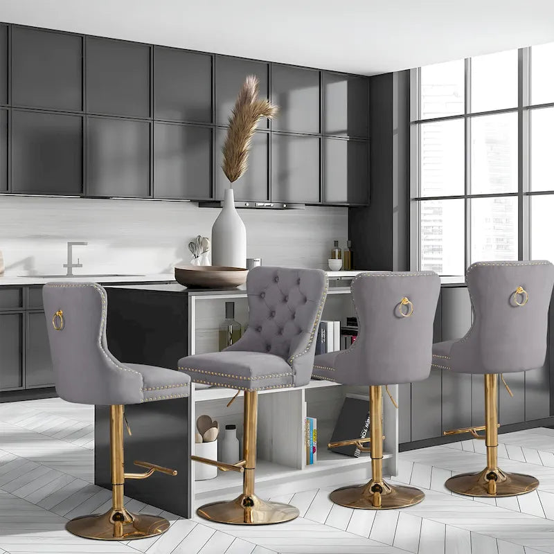 Contemporary Adjustable Thick Upholstered Swivel Counter Bar Stools - image 1