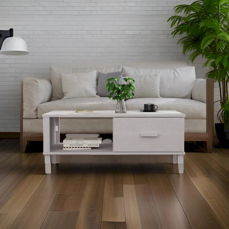 Rectangular White Solid Pine Wood Coffee Table with Storage Drawer - image 6