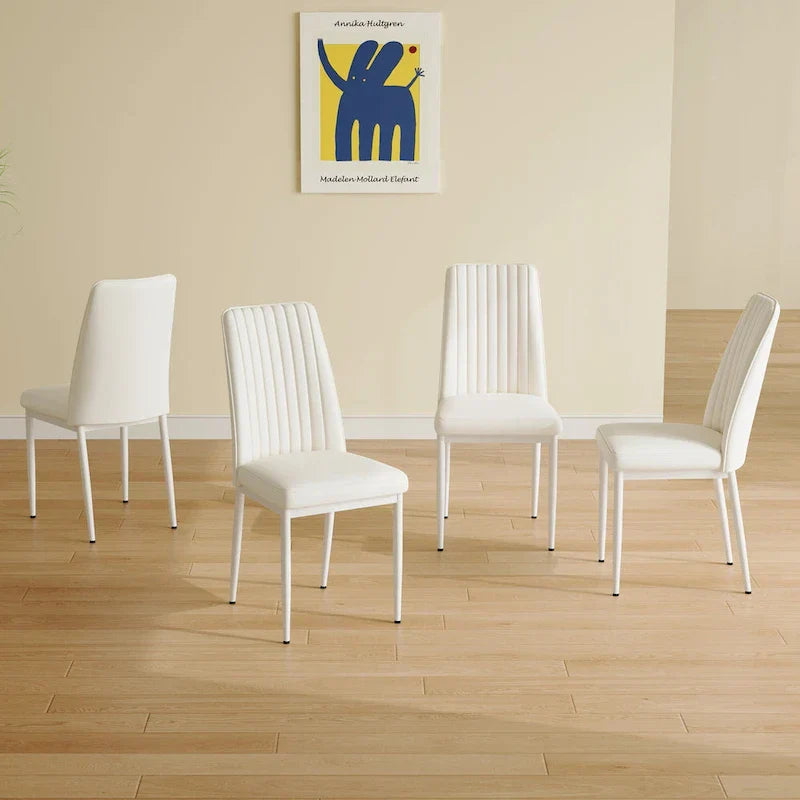 Set of 4 Modern Leather Upholstered Dining Chairs with Vertical Striped Backrest and Metal Legs - image 1
