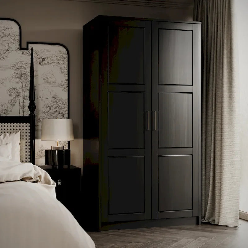 Palace Imports 100% Solid Wood 2-Door Urban Wardrobe Armoire with Solid and Mirrored Doors - image 10