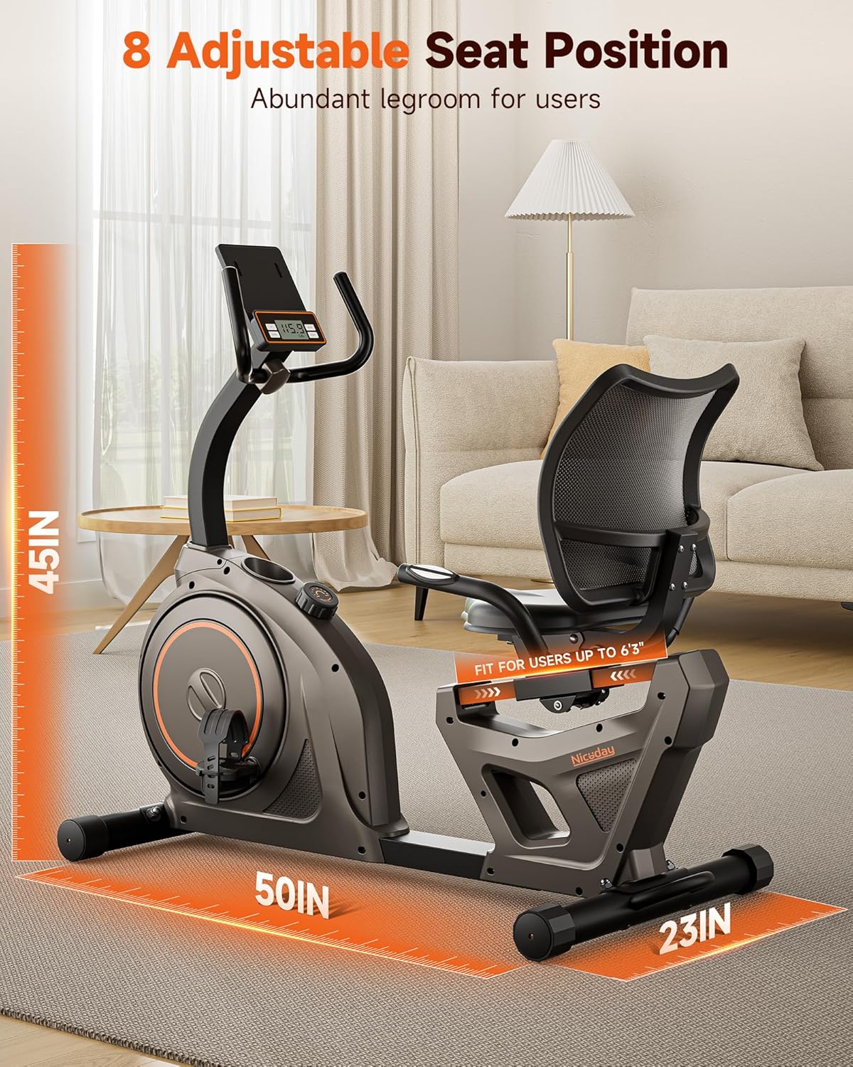 Niceday Recumbent Exercise Bike 400lbs App LCD Heart Monitor - image 7