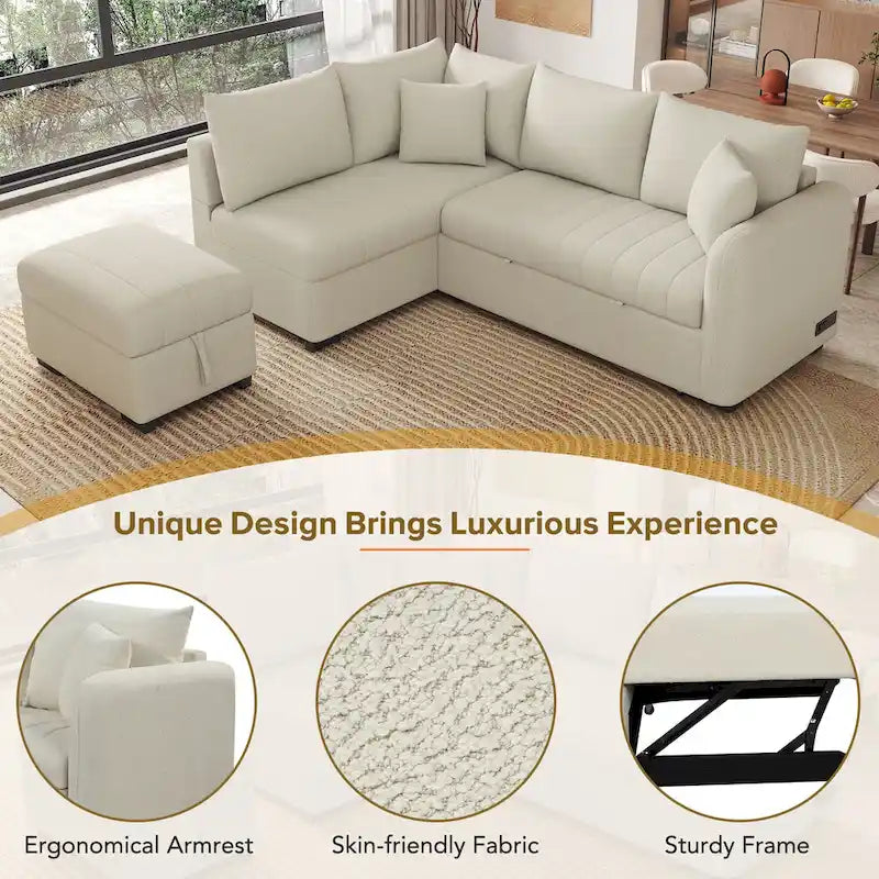 Roomfitters L-Shaped Sleeper Sofa with USB Ports, Power Outlets, and Versatile Storage Ottoman - image 7