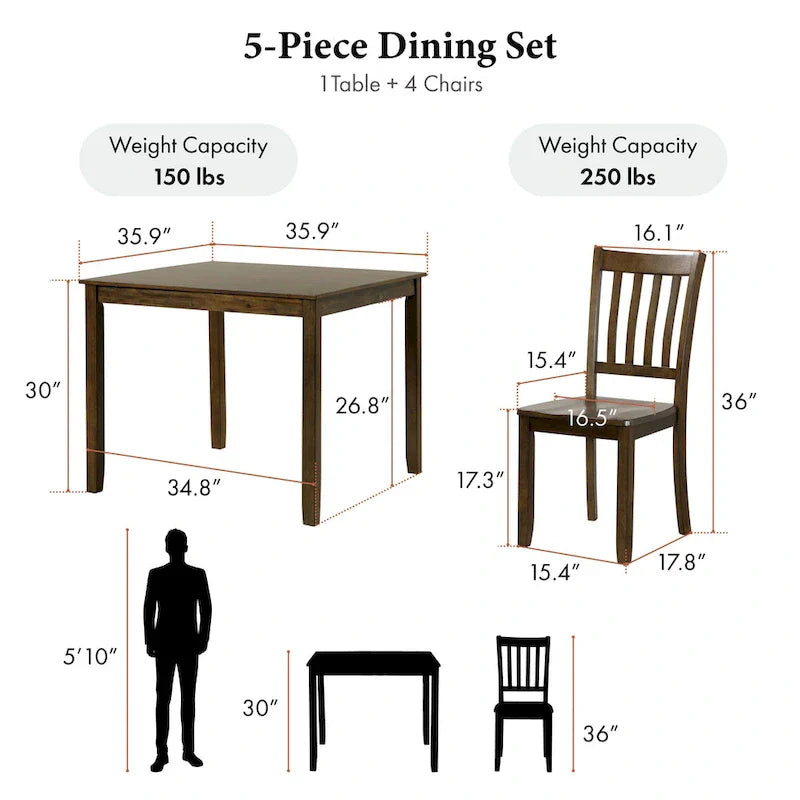 Denhour DH Basic Traditional Solid Wood 5-Piece Dining Set - image 3