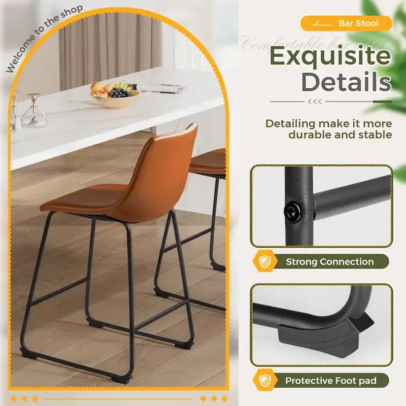 Set of 2 Homall Brown PU Leather Counter Bar Stools with Backrest and Footrest - image 2