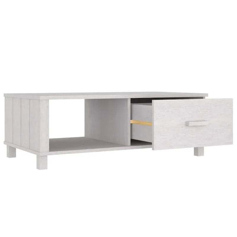 Rectangular White Solid Pine Wood Coffee Table with Storage Drawer - image 3