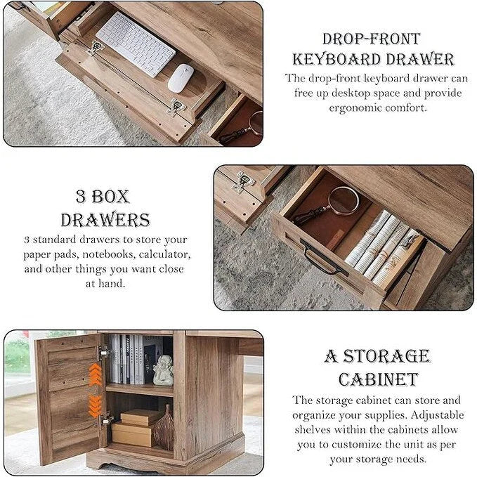 60 Farmhouse Executive Desk, Wood Home Office Desk, Computer Desk - image 14