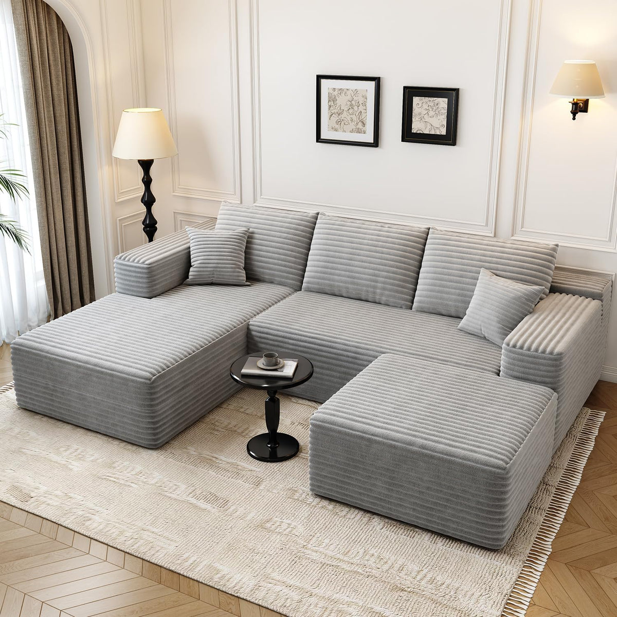 107.5" Cloud Modular Sectional Sofa Couch with L-Shape Chaise,Modern Minimalist Upholstered Couches for Living Room Bedroom,Deep Seat Corner Couch .No Assembly Required (Black,Left Facing Chaise) - image 15