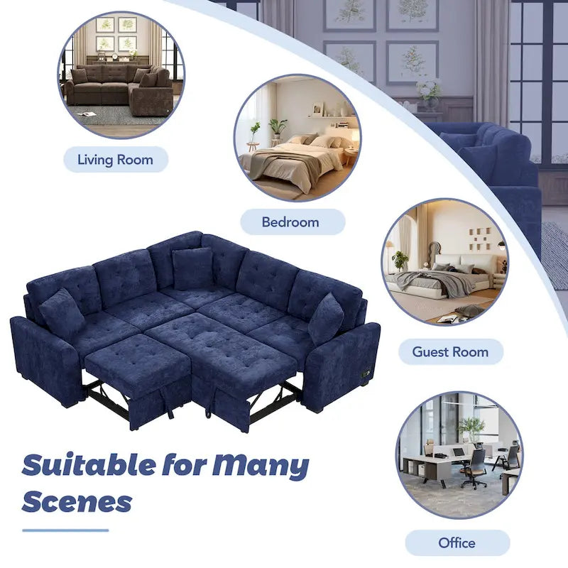 Roomfitters L-Shaped Pull-Out Sofa Bed with Wheels, USB Ports, and Power Outlets – Versatile Sleeper Sofa for Ultimate Living Room Comfort - image 28