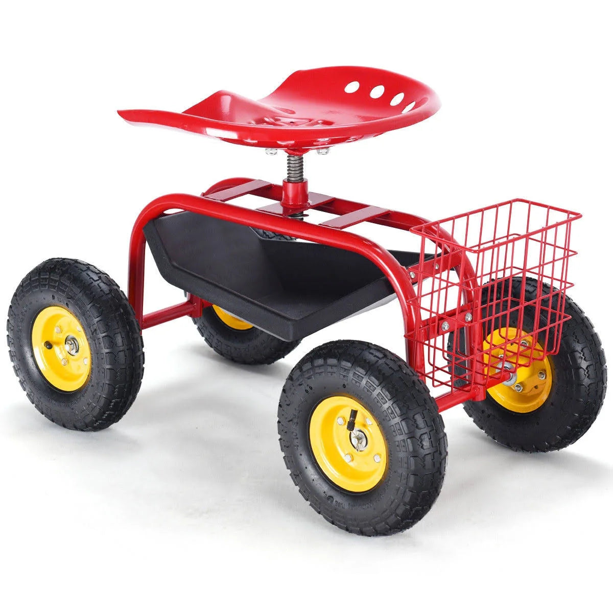 Red/Green Garden Cart Rolling Work Seat with Heavy Duty Tool Tray Gardening Planting-Red - image 1