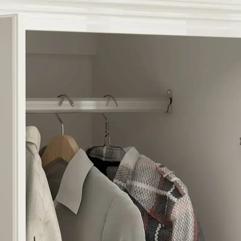 Modern Wardrobe Armoire with Hanging Rod Shelves and Drawers - image 12