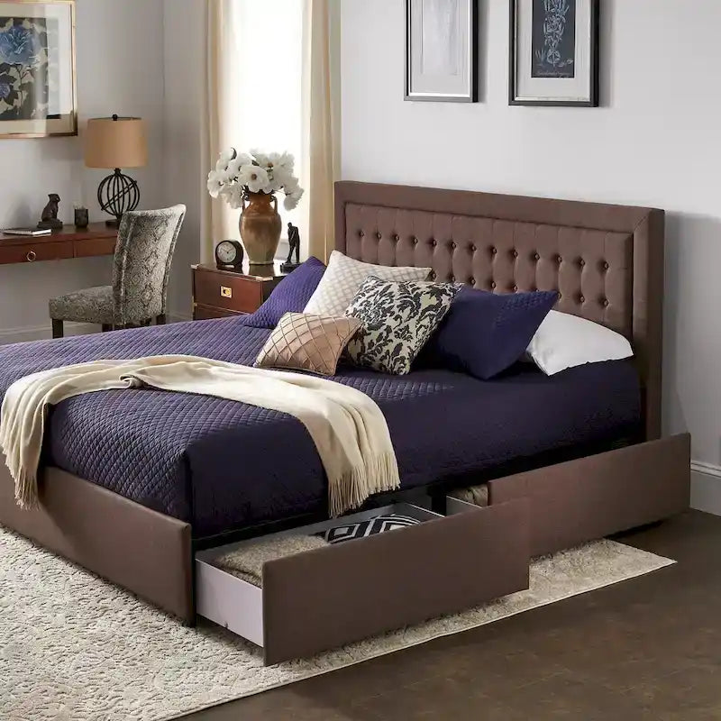 iNSPIRE Q Classic Arlert Tufted Linen Headboard Storage Platform Bed - image 12