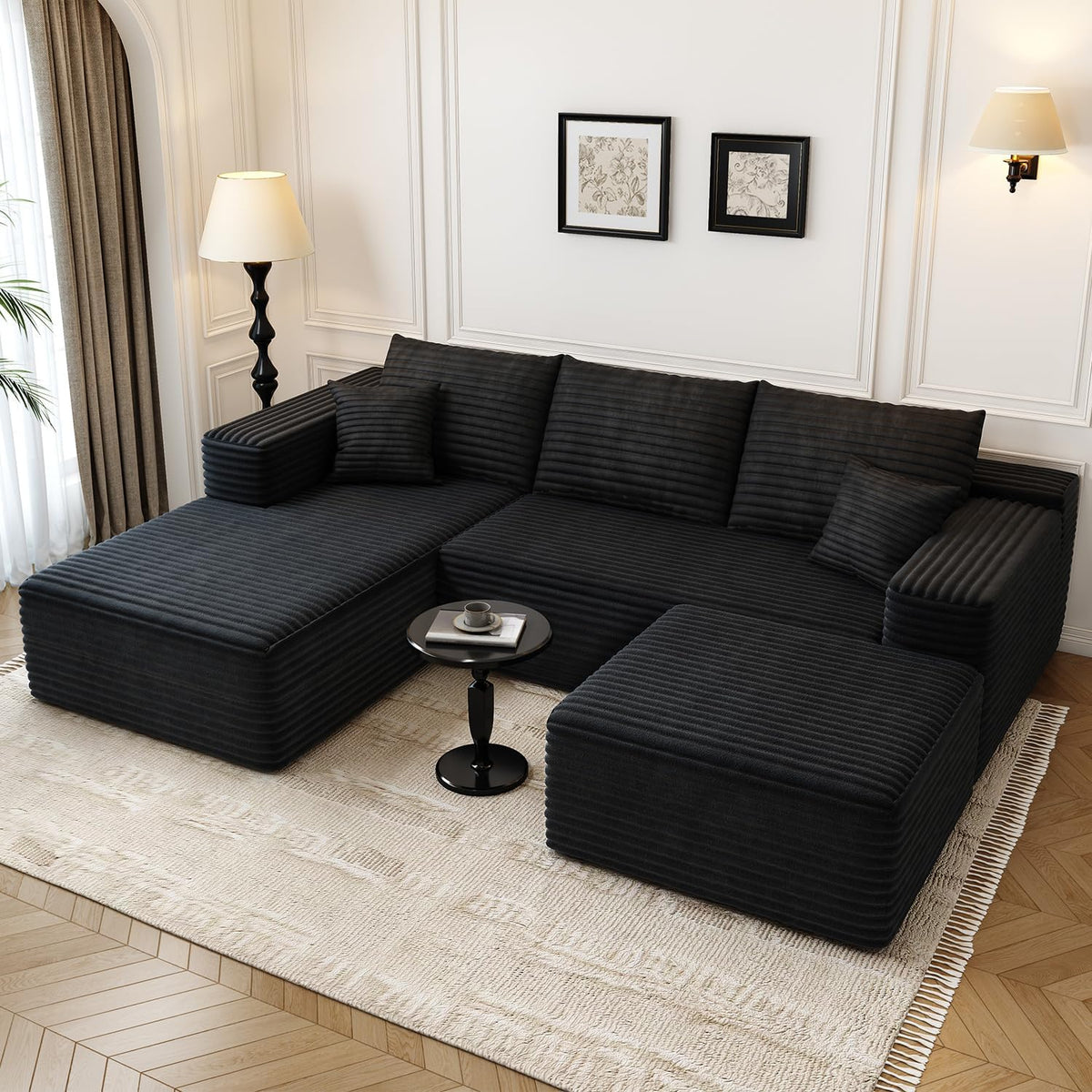 107.5" Cloud Modular Sectional Sofa Couch with L-Shape Chaise,Modern Minimalist Upholstered Couches for Living Room Bedroom,Deep Seat Corner Couch .No Assembly Required (Black,Left Facing Chaise) - image 10