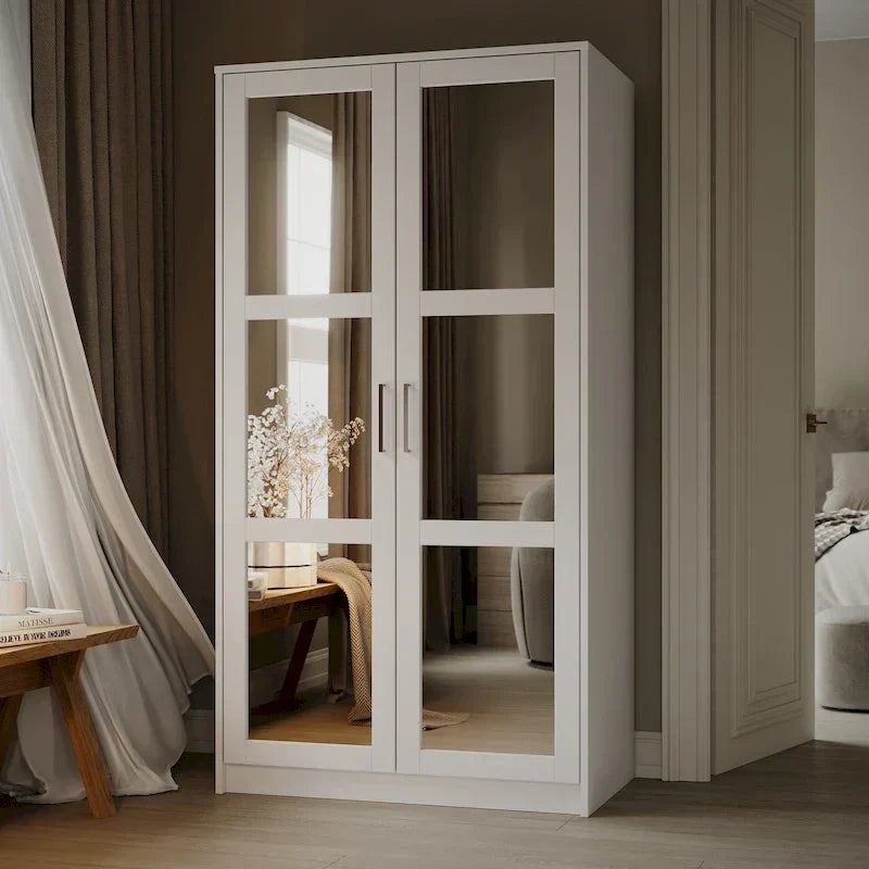 Palace Imports 100% Solid Wood 2-Door Urban Wardrobe Armoire with Solid and Mirrored Doors - image 4