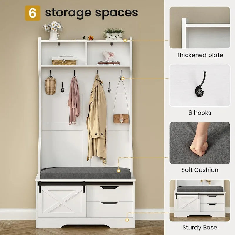 Barn Door Hall Tree with Bench and Shoe Storage Coat Rack - image 8