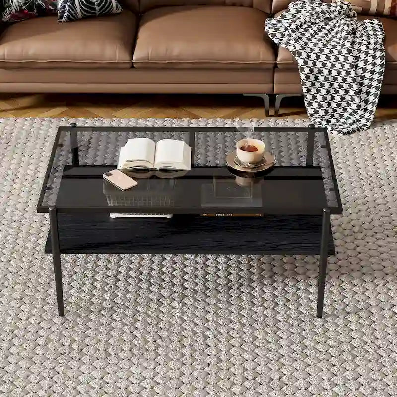 Modern Rectangular Coffee Table with Tempered Glass Surface for Living Room - image 3